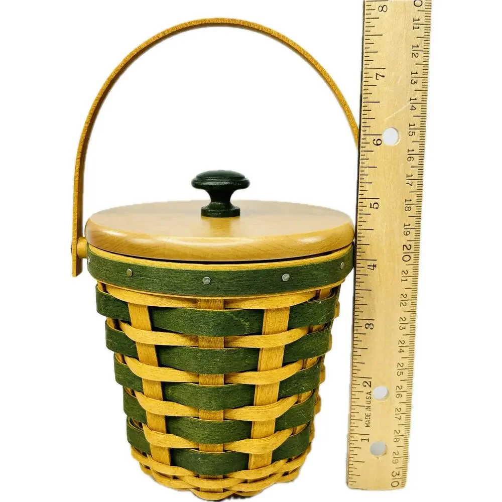Longaberger PEPPERMINT STRIPE Tree Trimming Green Lid Liner Protector Tie-on Box